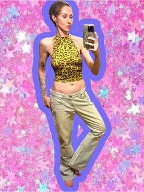 Vintage Y2K leopard print halter top S M 2000s bcbg rampage tank neon animal